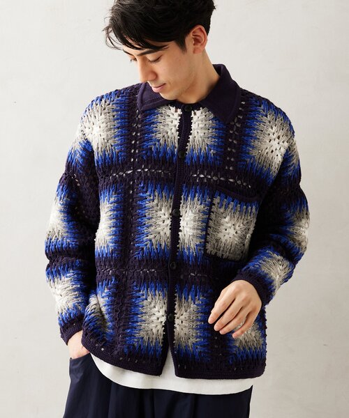 JOURNAL STANDARD relume(ジャーナルスタンダード レリューム)の「CALIFORNIA クロシェアミ ニットカーディガン "OMBRE"(カーディガン/ボレロ・メンズ・ベージュ/ネイビー/ブラック・LARGE/MEDIUM)」の14枚目の写真