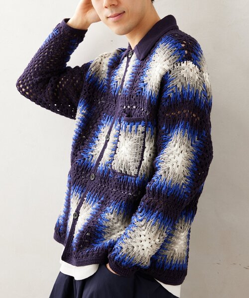 JOURNAL STANDARD relume(ジャーナルスタンダード レリューム)の「CALIFORNIA クロシェアミ ニットカーディガン "OMBRE"(カーディガン/ボレロ・メンズ・ベージュ/ネイビー/ブラック・LARGE/MEDIUM)」の18枚目の写真