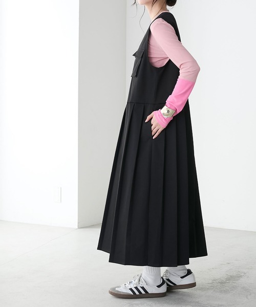 BONLECILL（ボンルシール）の「フロントポケットプリーツチノジャンパースカート（ジャンパースカート・レディース・カーキ/ブラック/ベージュ/ネイビー・FREE）」の7枚目の写真