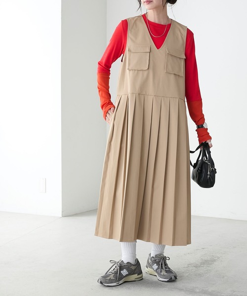BONLECILL（ボンルシール）の「フロントポケットプリーツチノジャンパースカート（ジャンパースカート・レディース・カーキ/ブラック/ベージュ/ネイビー・FREE）」の15枚目の写真