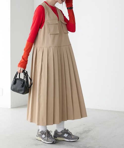 BONLECILL（ボンルシール）の「フロントポケットプリーツチノジャンパースカート（ジャンパースカート・レディース・カーキ/ブラック/ベージュ/ネイビー・FREE）」の16枚目の写真