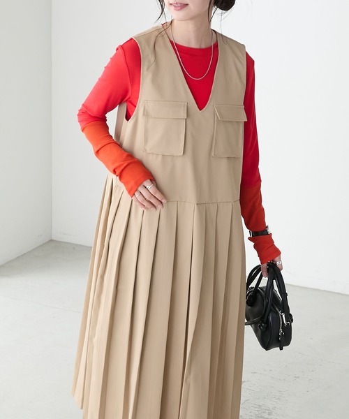 BONLECILL（ボンルシール）の「フロントポケットプリーツチノジャンパースカート（ジャンパースカート・レディース・カーキ/ブラック/ベージュ/ネイビー・FREE）」の18枚目の写真