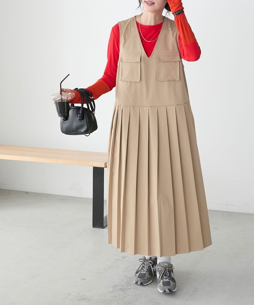 BONLECILL（ボンルシール）の「フロントポケットプリーツチノジャンパースカート（ジャンパースカート・レディース・カーキ/ブラック/ベージュ/ネイビー・FREE）」の22枚目の写真