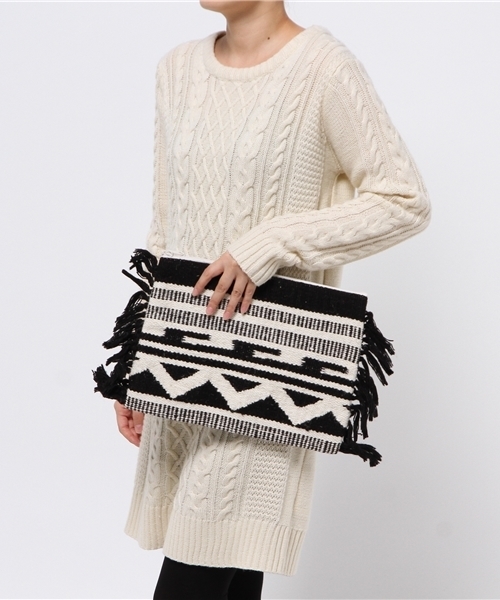 Lilas Campbell（リラキャンベル）の「Lilas Campbell / ウール ジオメトリー クラッチバッグ（クラッチバッグ・レディース・ブラック/ベージュ・ONE SIZE）」の3枚目の写真