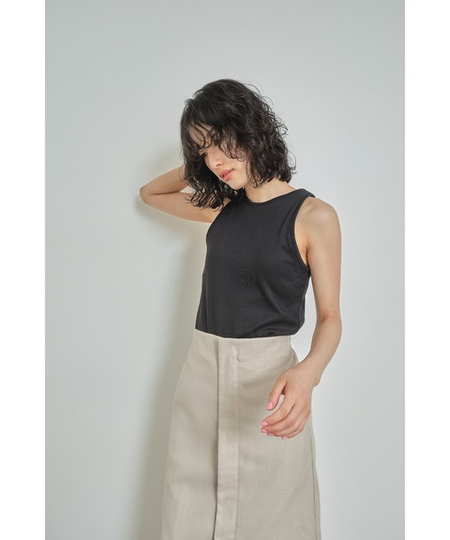 Abor（アボア）の「【Abor】Circular Rib American Sleeve Tops/フライスアメリカンスリーブリトップス（タンクトップ・レディース・ブラック/オフホワイト・FREE）」の8枚目の写真