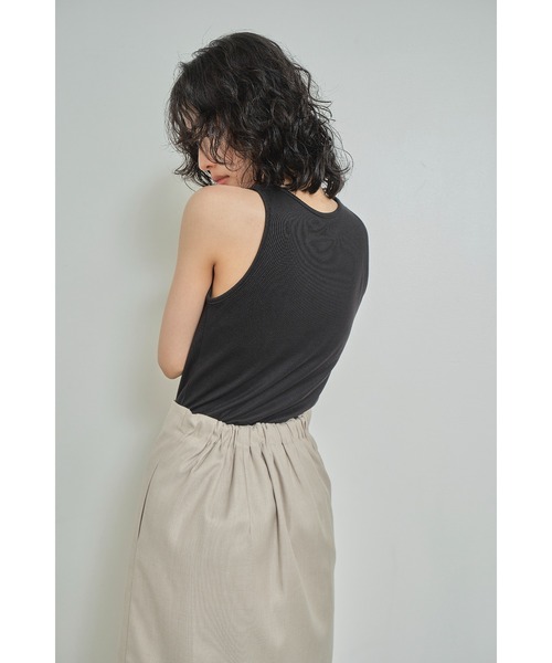 Abor（アボア）の「【Abor】Circular Rib American Sleeve Tops/フライスアメリカンスリーブリトップス（タンクトップ・レディース・ブラック/オフホワイト・FREE）」の10枚目の写真