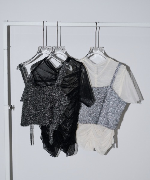 AIC.(エーアイシー)の「シアーギャザートップスラメビスチェセット(アンサンブル・レディース・ブラック/ホワイト・FREE)」の3枚目の写真