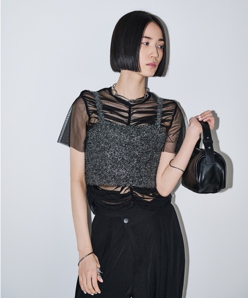 AIC.(エーアイシー)の「シアーギャザートップスラメビスチェセット(アンサンブル・レディース・ブラック/ホワイト・FREE)」の5枚目の写真