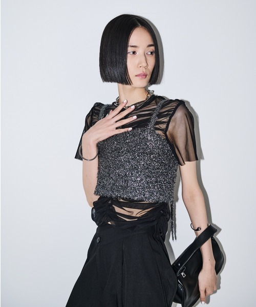 AIC.(エーアイシー)の「シアーギャザートップスラメビスチェセット(アンサンブル・レディース・ブラック/ホワイト・FREE)」の7枚目の写真