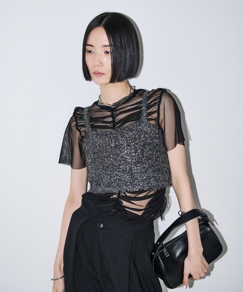 AIC.(エーアイシー)の「シアーギャザートップスラメビスチェセット(アンサンブル・レディース・ブラック/ホワイト・FREE)」の8枚目の写真