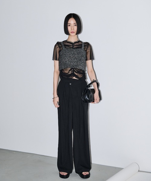 AIC.(エーアイシー)の「シアーギャザートップスラメビスチェセット(アンサンブル・レディース・ブラック/ホワイト・FREE)」の18枚目の写真