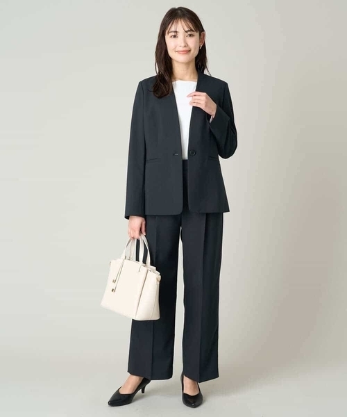 a.v.v 麻調キーネックジャケット&麻調ワイドパンツ 楽天市場】麻調薄地キーネックジャケット レディース ジャケット