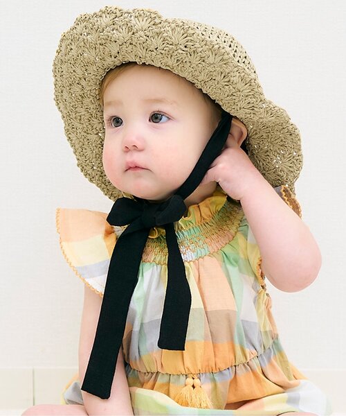 apres les cours（アプレレクール）の「リボンベビーペーパーハット（その他ベビー用品・キッズ・アイボリー/ベージュ・46/48）」の2枚目の写真