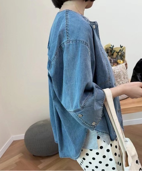 【23SS】SOPHNET ソフネット ノーカラー デニムジャケット インディゴ INED（イネド）の「10ozノーカラーデニムジャケット（デニムジャケット