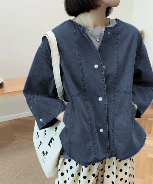 N.s（エヌドットエス）の「ノーカラーデニムジャケット（デニム