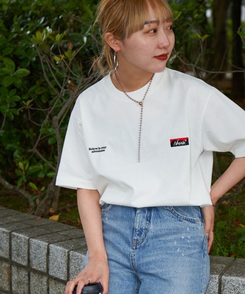 NANGA/ナンガ] 別注 ブランドロゴ刺繍 ショートスリーブTシャツ