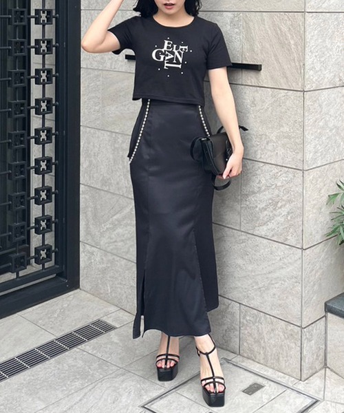 ROYAL PARTY(ロイヤルパーティー)の「パールサスペンダースリットマーメイドスカート(スカート・レディース・ピンク/ブラック/オフホワイト・FREE)」の15枚目の写真