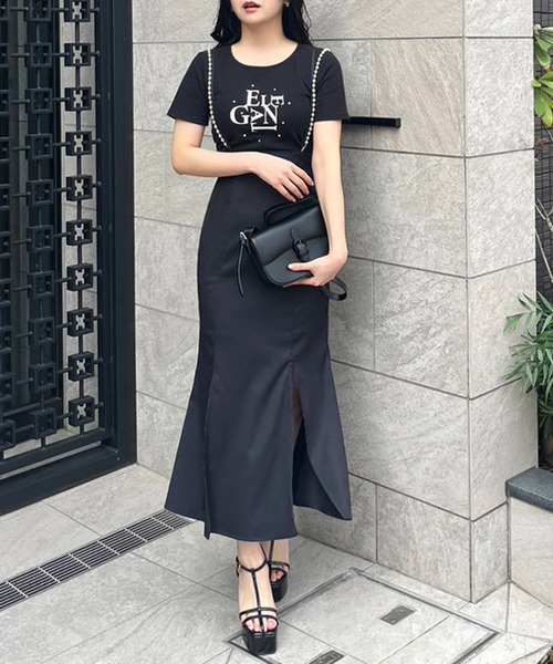 ROYAL PARTY(ロイヤルパーティー)の「パールサスペンダースリットマーメイドスカート(スカート・レディース・ピンク/ブラック/オフホワイト・FREE)」の16枚目の写真