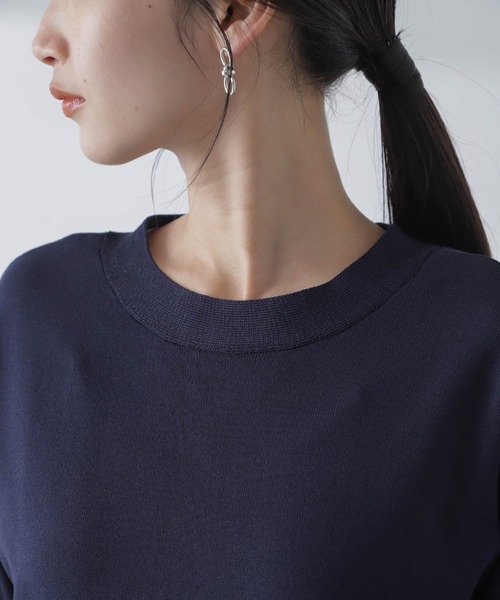 NANO universe（ナノユニバース）の「前後2wayボータイ半袖サマーニット（ニット/セーター・レディース・ブルー/ホワイト/ネイビー・FREE）」の4枚目の写真