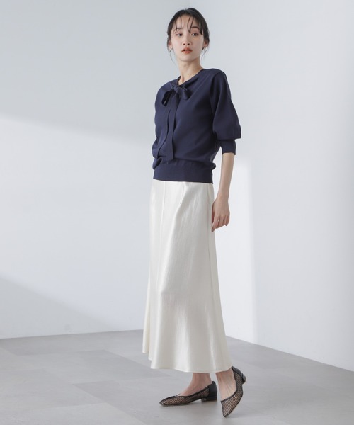 NANO universe（ナノユニバース）の「前後2wayボータイ半袖サマーニット（ニット/セーター・レディース・ブルー/ホワイト/ネイビー・FREE）」の20枚目の写真