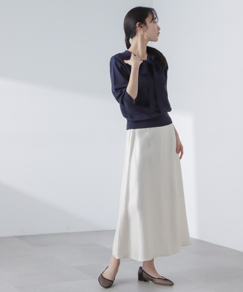 NANO universe（ナノユニバース）の「前後2wayボータイ半袖サマーニット（ニット/セーター・レディース・ブルー/ホワイト/ネイビー・FREE）」の21枚目の写真