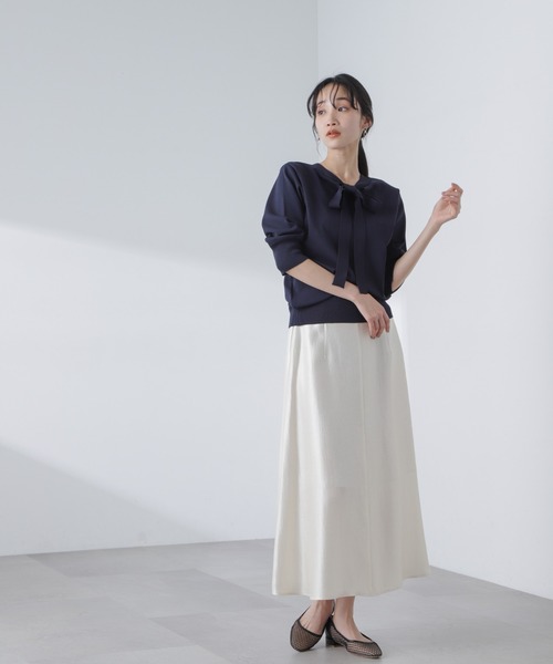 NANO universe（ナノユニバース）の「前後2wayボータイ半袖サマーニット（ニット/セーター・レディース・ブルー/ホワイト/ネイビー・FREE）」の10枚目の写真