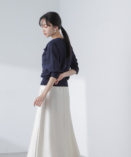 NANO universe（ナノユニバース）の「前後2wayボータイ半袖サマーニット（ニット/セーター・レディース・ブルー/ホワイト/ネイビー・FREE）」の11枚目の写真