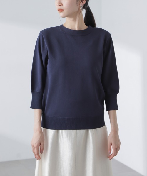 NANO universe（ナノユニバース）の「前後2wayボータイ半袖サマーニット（ニット/セーター・レディース・ブルー/ホワイト/ネイビー・FREE）」の12枚目の写真