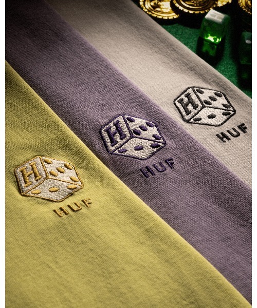 HUF（ハフ）の「SNAKE EYES EMB TEE / HUF ハフ 刺繍ロゴ Tシャツ（Tシャツ/カットソー・メンズ・イエロー/パープル/ブラック/ストーン/ホワイト・SMALL/XX-LARGE/X-LARGE/LARGE/MEDIUM）」の6枚目の写真