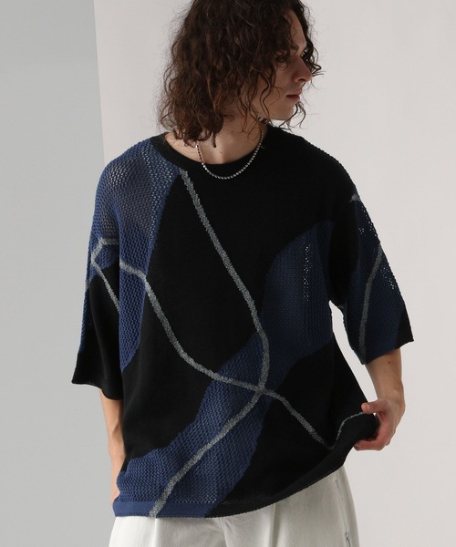 HARE（ハレ）の「ハイショクラメラインニットプルオーバー(HARE)（ニット/セーター・メンズ・ホワイト/ブラック・FREE）」の6枚目の写真