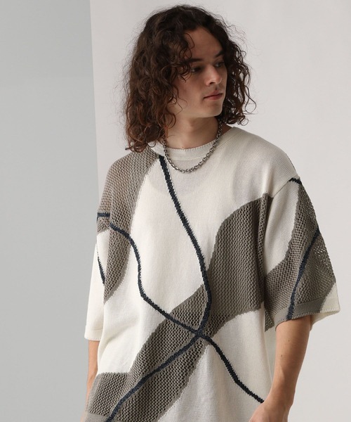 HARE（ハレ）の「ハイショクラメラインニットプルオーバー(HARE)（ニット/セーター・メンズ・ホワイト/ブラック・FREE）」の16枚目の写真