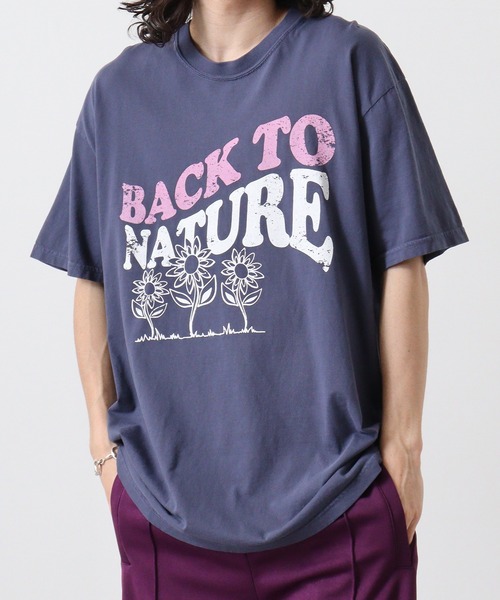MODISH GAZE(モディシュガゼ)の「MODISH GAZE BACK TO NATURE ピグメント加工 ビッグシルエットTシャツ 半袖(Tシャツ/カットソー・メンズ・アイボリー/ネイビー/スミクロ・F)」の5枚目の写真