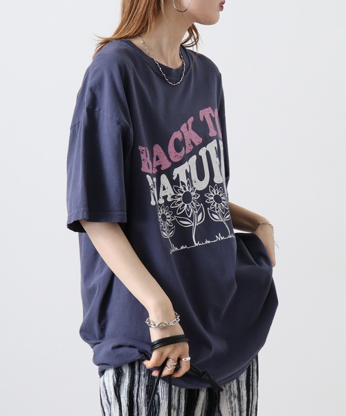 MODISH GAZE(モディシュガゼ)の「MODISH GAZE BACK TO NATURE ピグメント加工 ビッグシルエットTシャツ 半袖(Tシャツ/カットソー・メンズ・アイボリー/ネイビー/スミクロ・F)」の12枚目の写真
