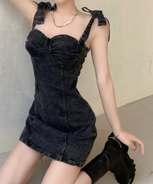SHEENA(シーナ)の「ショルダーリボンコルセットデニムミニワンピ(ワンピース・レディース・ブルー/ブラック・S/M)」の11枚目の写真