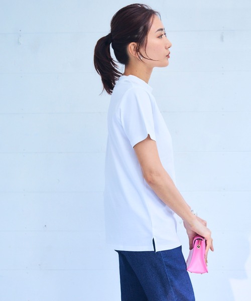 CROSS FUNCTION(クロスファンクション)の「《シワになりにくい・なめらか》正解ハイネックTシャツ【CF/クロスファンクション】(Tシャツ/カットソー・レディース・ブラック/ラベンダー/サックスブルー/オフホワイト・M/L/LL/3L/4L)」の15枚目の写真
