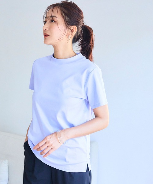 CROSS FUNCTION(クロスファンクション)の「《シワになりにくい・なめらか》正解ハイネックTシャツ【CF/クロスファンクション】(Tシャツ/カットソー・レディース・ブラック/ラベンダー/サックスブルー/オフホワイト・M/L/LL/3L/4L)」の9枚目の写真