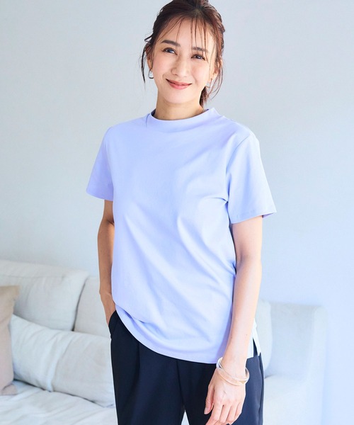 CROSS FUNCTION(クロスファンクション)の「《シワになりにくい・なめらか》正解ハイネックTシャツ【CF/クロスファンクション】(Tシャツ/カットソー・レディース・ブラック/ラベンダー/サックスブルー/オフホワイト・M/L/LL/3L/4L)」の10枚目の写真