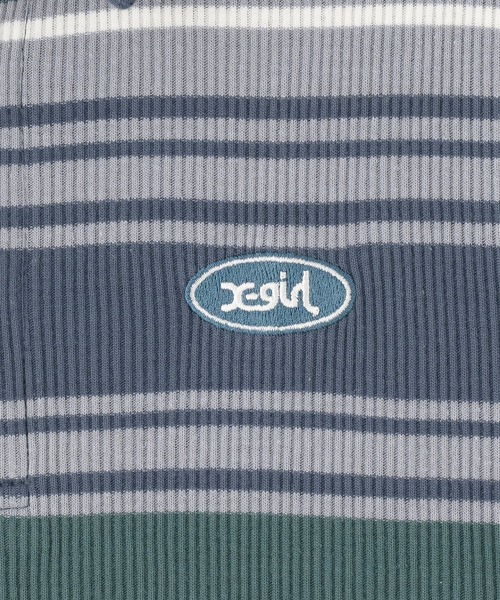 X-girl(エックスガール)の「STRIPED BABY POLO TOP(ポロシャツ・レディース・ネイビー/バーガンディー・M/S)」の5枚目の写真