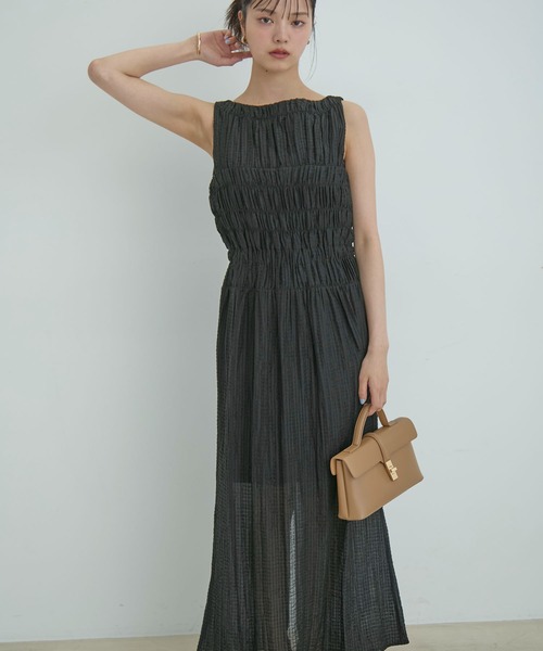 VIS（ビス）の「シャーリングロングドレス（ワンピース・レディース・ブラック/サックスブルー・FREE）」の2枚目の写真