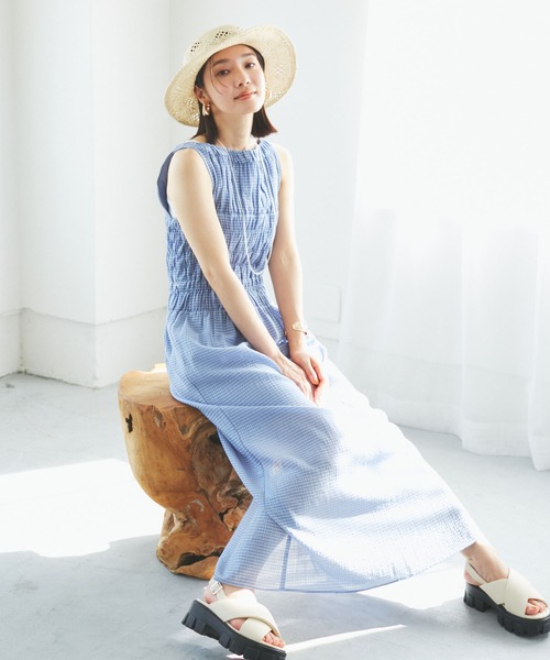 VIS（ビス）の「シャーリングロングドレス（ワンピース・レディース・ブラック/サックスブルー・FREE）」の5枚目の写真