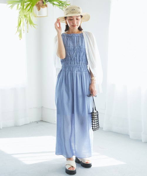 VIS（ビス）の「シャーリングロングドレス（ワンピース・レディース・ブラック/サックスブルー・FREE）」の6枚目の写真