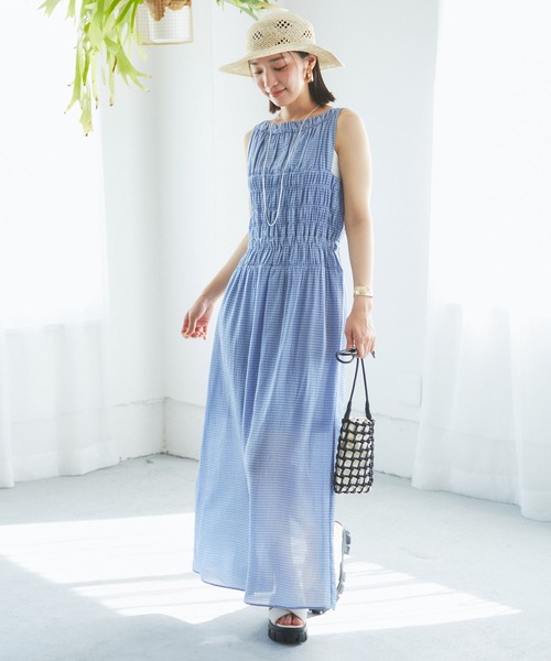 VIS（ビス）の「シャーリングロングドレス（ワンピース・レディース・ブラック/サックスブルー・FREE）」の7枚目の写真