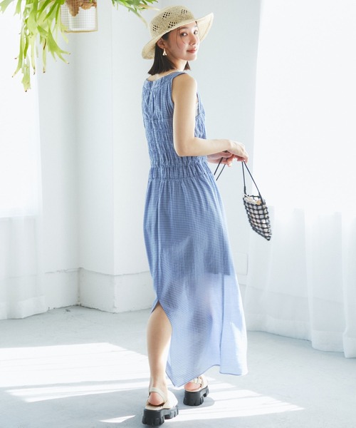 VIS（ビス）の「シャーリングロングドレス（ワンピース・レディース・ブラック/サックスブルー・FREE）」の8枚目の写真