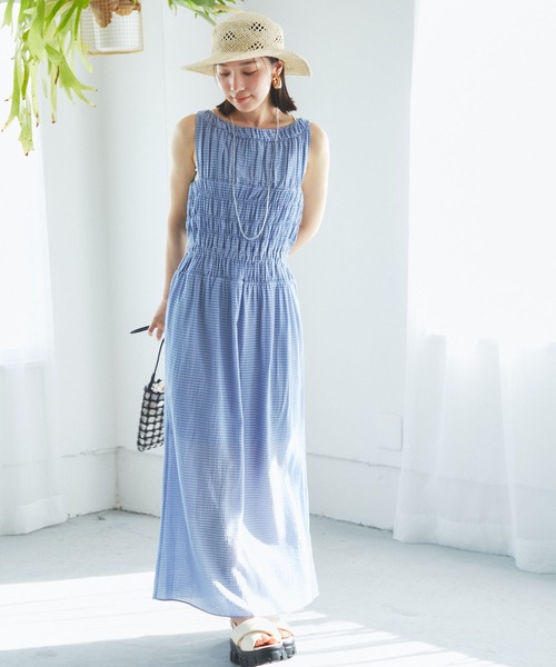 VIS（ビス）の「シャーリングロングドレス（ワンピース・レディース・ブラック/サックスブルー・FREE）」の9枚目の写真