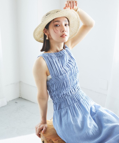 VIS（ビス）の「シャーリングロングドレス（ワンピース・レディース・ブラック/サックスブルー・FREE）」の10枚目の写真