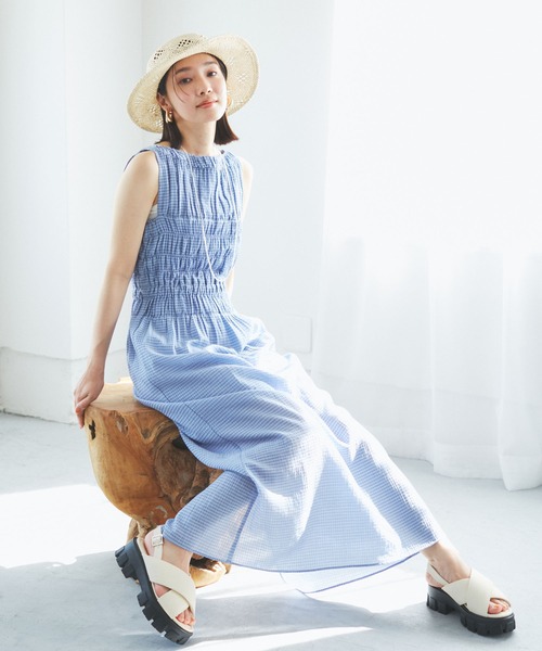 VIS（ビス）の「シャーリングロングドレス（ワンピース・レディース・ブラック/サックスブルー・FREE）」の11枚目の写真