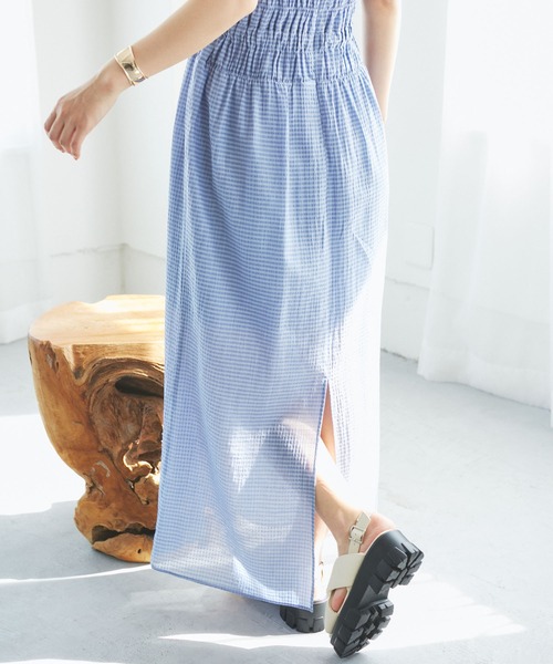 VIS（ビス）の「シャーリングロングドレス（ワンピース・レディース・ブラック/サックスブルー・FREE）」の12枚目の写真