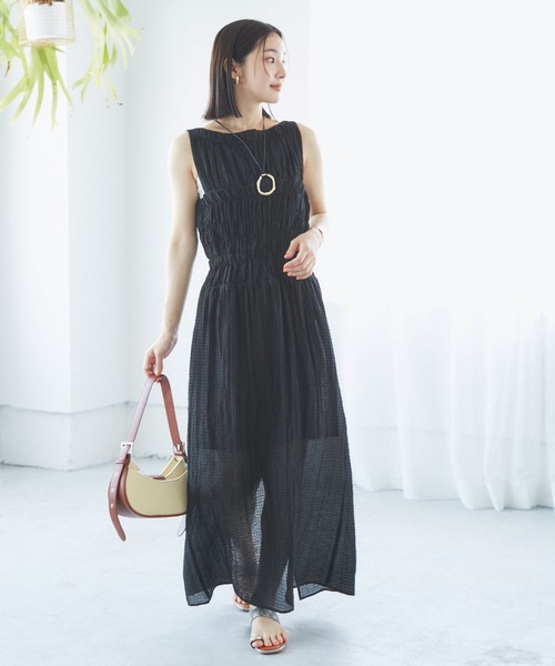 VIS（ビス）の「シャーリングロングドレス（ワンピース・レディース・ブラック/サックスブルー・FREE）」の13枚目の写真