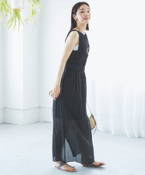 VIS（ビス）の「シャーリングロングドレス（ワンピース・レディース・ブラック/サックスブルー・FREE）」の15枚目の写真