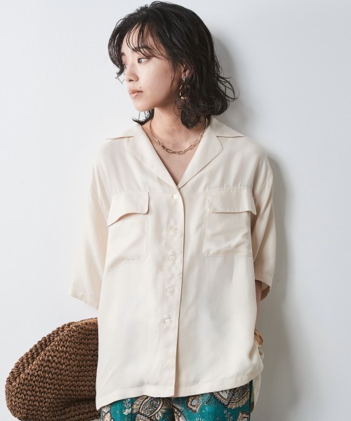 CHIC STYLE(シックスタイル)の「<大きいサイズ>アウトポケットソフトシャツ シックスタイル(シャツ/ブラウス・レディース・ブラック/ベージュ/モカ・LL/3L/4L/5L/L)」の1枚目の写真